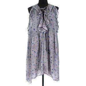 IRO Jaysan Grey Chiffon Abstract Floral Print Cascading Ruffle Dress 36 US 4